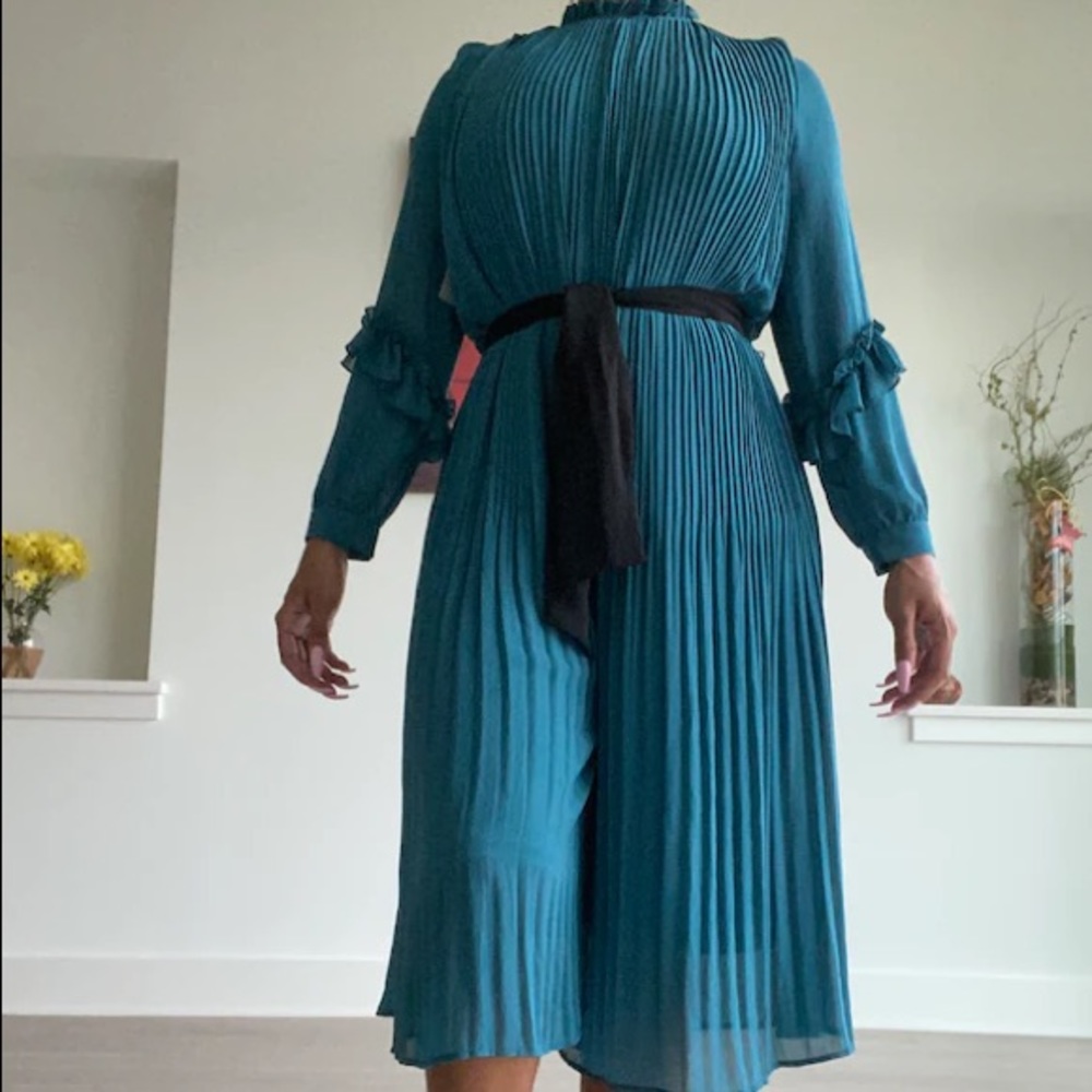 Zara Cerulean blue Vintage inspired accordion pleated ruffle jumpsuit